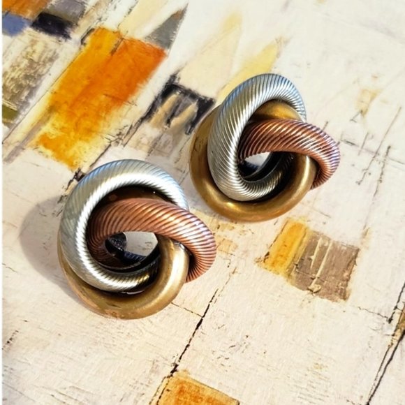 Vintage Tri-Tone Earrings - Picture 2 of 9